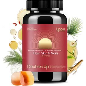 Upbe Hair Skin & Nails Gummies - 6000 mcg Biotin Vitamins & Minerals Supplement - Plant-Based, Vegetarian, No Artificial Flavors - Ginseng Herbs Gummy - 60ct