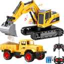 Remote Control Excavator & Dump Truck Toy for Kids(Set of 2) with Lights and Sounds,Construction Vehicles RC Trucks Toys for Boys Kids 3 4 5 6 7 8 9 10 Year