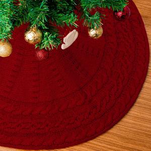 Knitted Christmas Tree Skirt, 24 Inch Red Tree Skirts for 3ft to 4ft Tree | Cable Knit Design, Farmhouse Xmas Holiday Decoration, Home Party Dcor Red 2512