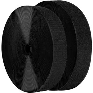 2 Inch x 30 Feet Black Self Adhesive Hook and Loop Tape Sticky Back Fastening Roll, Nylon Self-Adhesive Heavy Duty Strips Fastener for Home Office School Car and Crafting Organization - Black