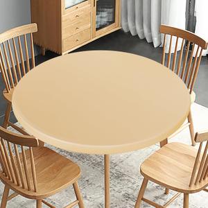 Obstal Fitted Round Table Cloth, Reversible Waterproof Stain Resistant Elastic Stretch Tablecloth, Wipe Clean Table Cover for Outdoor/Indoor Use, Fits Round Tables up to 40" - 44" Diameter, Champgane (Champagne)