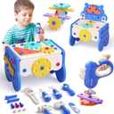 burgkidz Kids Tool Set, 66PCS Toddler Tool Set with Electronic Drill and Screw Toys, Montessori Educational Tools for Kids, Pretend Kids Tool Box Birthday for Boys Girl Age 3 4 5 6 7 8 (Blue)