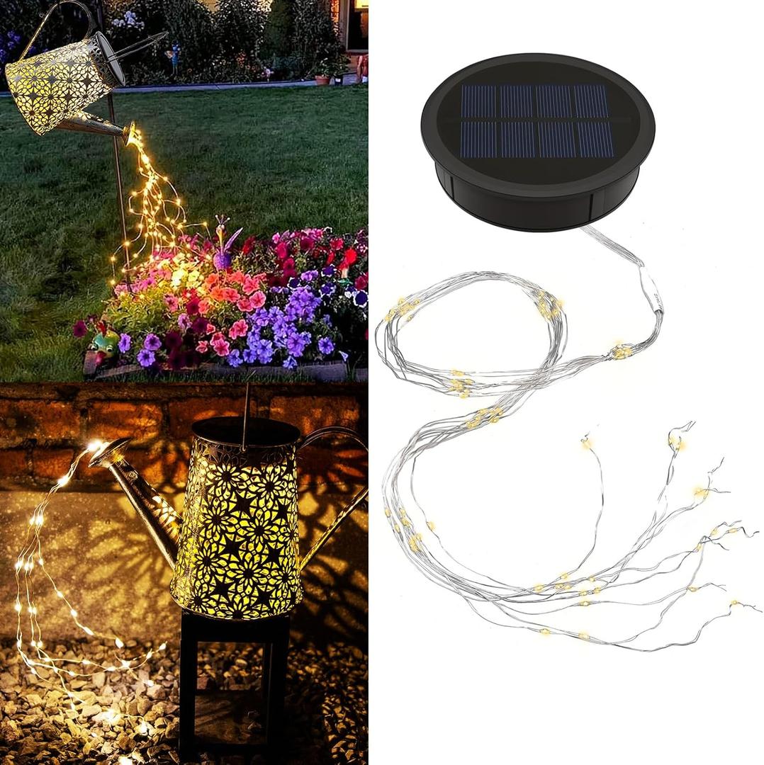 VOOKRY Watering Can Solar Lights Replacement Top - 1 Pack 3.6in Round Solar Panel with 3.5Ft 80 LED Flashing String Lights, Outdoor Waterproof Lantern Decorative Battery Box Replacement Accessories (Warm White)