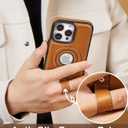 Butaiga for iPhone 15 Pro Case Leather Strap with Ring Stand, Brown | Finger Loop, Relieve Smartphone Pinky Strain, Kickstand, Fit for Magsafe, Slim Fit, Anti-Slip, Texture Grip, Shockproof