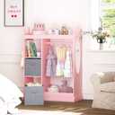 UTEX Kids Armoire Wardrobe Closet with Mirror and Storage Bin, Pink, 33.4 in W x 15.75 in D x 44.5 in H
