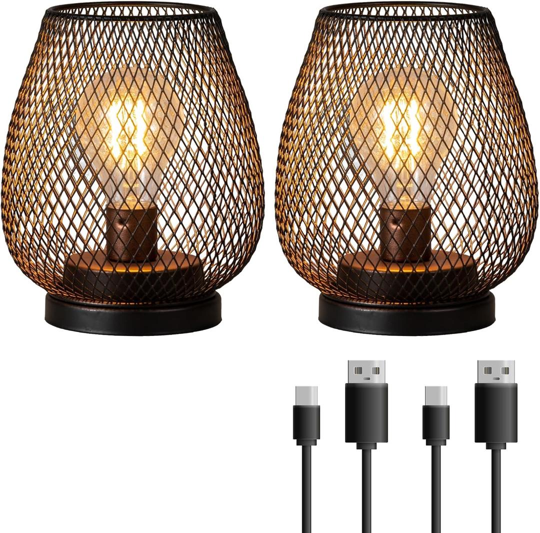 NEEDOMO 2 Pack Rechargeable Lamp Outdoor Table Lantern, Cordless Table Lantern with Timer Mode, Vintage Decorative Lights Cordless Lamp Indoor Outdoor Patio Bedroom Living Room with LED Bulb