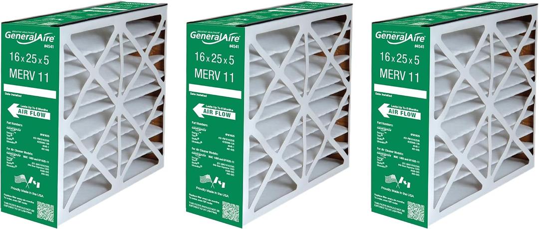 GeneralAire # 4541 MERV 11 for # GF 4511 ReservePro 16x25x5 furnace filter, Actual Size:15 5/8" x 24 3/16" x 4 15/16" Case of 3 Filters- MEASURE CAREFULLY BEFORE ORDERING !