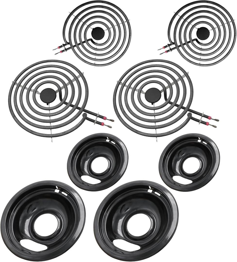 MP22YA Electric Stove Burner Element Replacement Set & W10290350 W10290353 4 Pack Black Drip Pans - Perfectly Fit Whirlpool Electric Range Stove Top