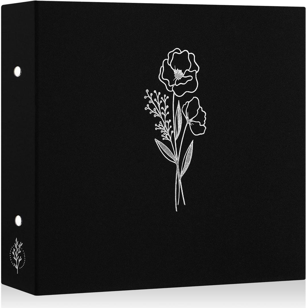 Lanpn 12x12 inch Scrapbook Photo Album, Linen Cover Archival Acid Free Top Load 3 Ring Binder Folder Photo Book 12 x 12 with 30 Plastic Sleeves 60 Pages (Black)