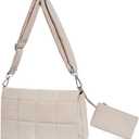 CLUCI Puffer Shoulder Bag Puffy Crossbody Purse for Women Middle Tote Bag Lightweight Cotton Padded Hobo Handbag (Beige)