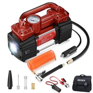 GSPSCN 6X Faster Inflation Dual Cylinder DC 12V Air Compressor for Car, Heavy Duty Portable Tire Inflator,Tire Pump 150PSI with LED Light for Auto,Truck,SUV, RV,Balls etc (RED)