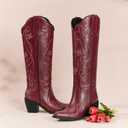wetkiss Cowboy Boots for Women Knee High Cowgirl Boots, Western Boots with Floral Embroidered Pointed Toe Chunky Heel Pull On Retro Vintage Classic Tall Boots for Ladies