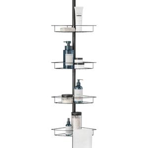 Zenna Home Tension Pole Shower Caddy Corner Organizer, Adjustable Standing Shower Caddy with 4 Baskets, Rust Resistant Bathroom Tension Rod Organizer, 60 to 97 Inch, Matte Black