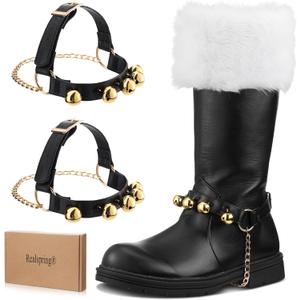 Realspring 2 Pcs Christmas Santa Claus Boots Brass Bells for Halloween Christmas Costume Black and Yellow