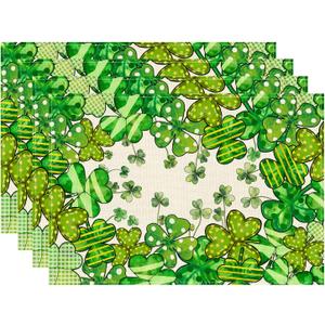 2 x XCHI Watercolor Green Shamrocks Clovers St. Patrick's Day Placemats Set of 4 Table Mats for Party Home Kitchen Dining Table Decorations 12x18 Inch