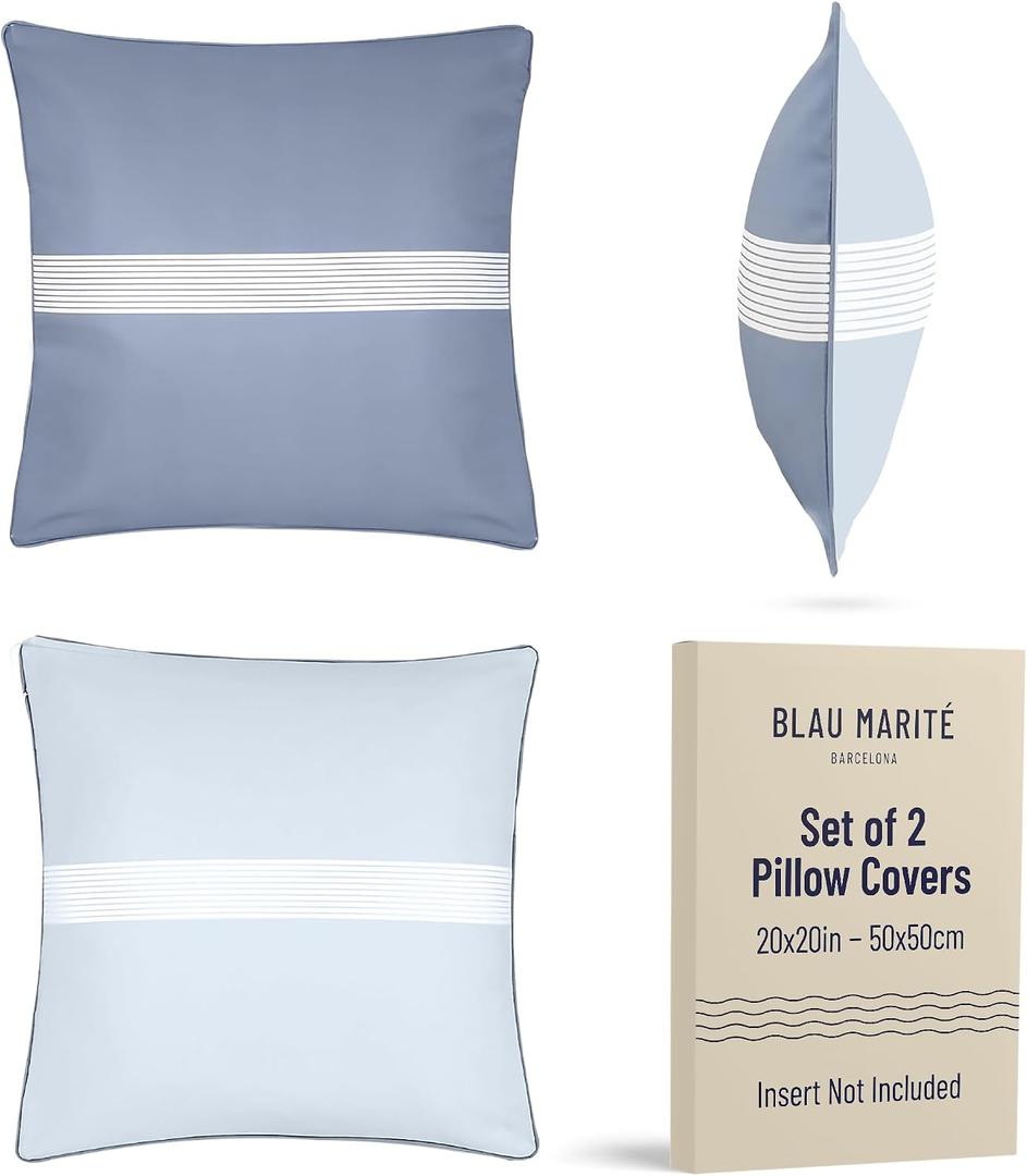 Outdoor Waterproof Pillow Covers Decorative Stripe Cushion Cover in Blue & White for Patio, Garden and Balcony 5050 cm - 20x20 in
