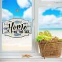 Bolisom Home by The Sea Front Door Sign, Beach Coastal Sea Fish Wood Hanger Outdoor Outside Porch Home Decor, Nautical Ocean Wooden Wreath Indoor Wall Hanging Decoration