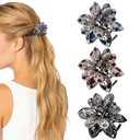 TXIN 3 Pieces Rhinestone Hair Claw Clips Vintage Floral Metal Hair Jaws Retro Decorative Small Hair Barrettes Sparkling Crystal Hair Clamps Pins for Women Girls Hair Styling Accessories