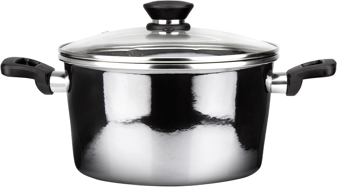Granite Noir Metallic, 9.4 inches  stockpot with lid, made of black enameled steel, triple-layer non-stick coating with stone effect, suitable for all types of kitchens, cooking pot