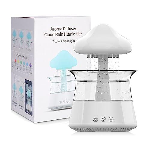 cjc Cloud Rain Humidifier for bedroom with Soothing Rain Sounds Sleep Aid, Waterfall Night Light, Mushroom Design Air Moisturizer，Room Decor Aesthetic for living room (White)