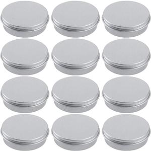 2 Ounce Aluminum Tin Jar Refillable Containers 60 ml Aluminum Screw Lid Round Tin Container Bottle for Cosmetic,Lip Balm, Cream, 12 Pack. (Silver)