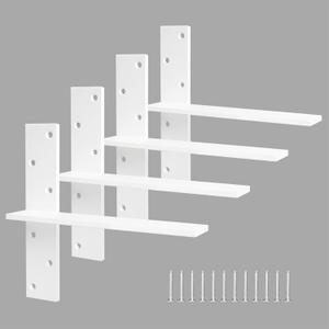 Floating Shelf Bracket 3/8" Thick Heavy Duty Shelf Brackets White Pack of 4 Free Hanging Countertop Support Bracket 12" Lx2.5 W Floating Wall Brackets for Cabinets, Dishwasher, Bench Seats Vanities