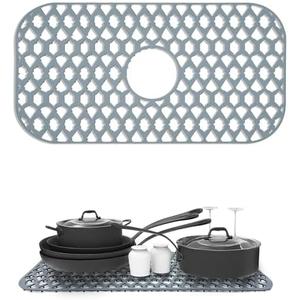 Sink Protectors for Kitchen Sink 13x11 &16x12 & 18x16 & 19x14 & 21x16 & 22x13 & 24x13 & 25x16 & 26x14 & 28x14 & 30x16, Silicone Sink Mat Grid (24"x13", Center Drain)