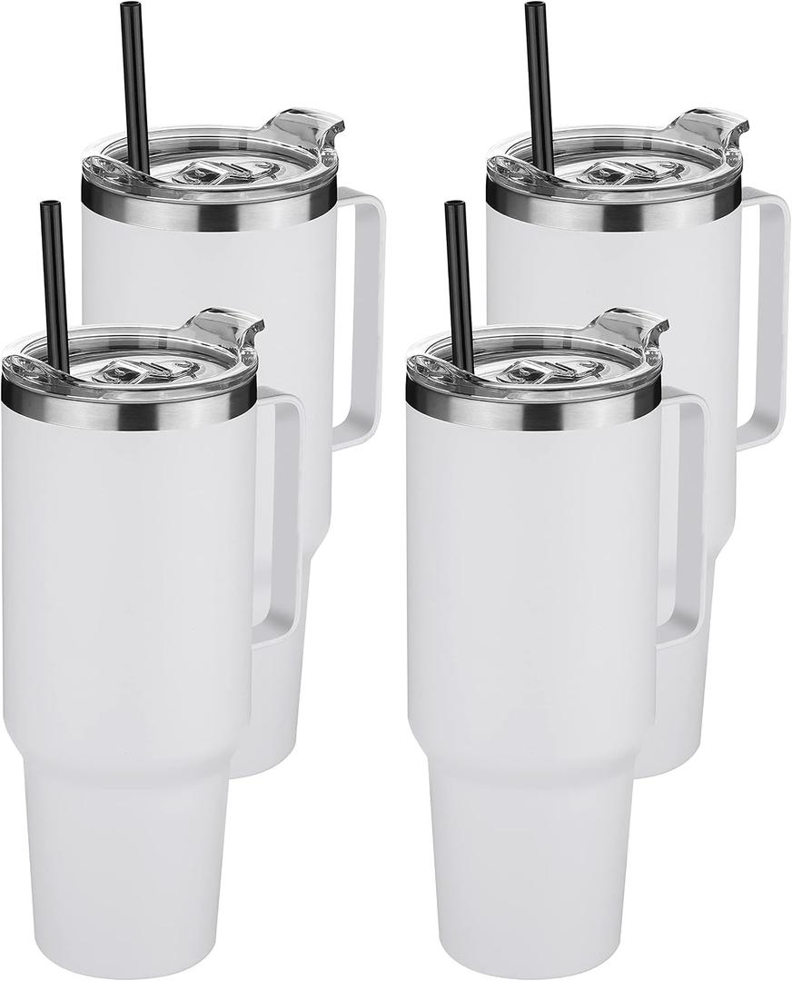 HASLE OUTFITTERS 40 oz Stainless Steel Tumbler with Handle, Vacuum Insulated Tumblers Bulk, Reusable Double Wall Travel Coffee Mug, Durable Powder Coated Water Bottles(White, 4)