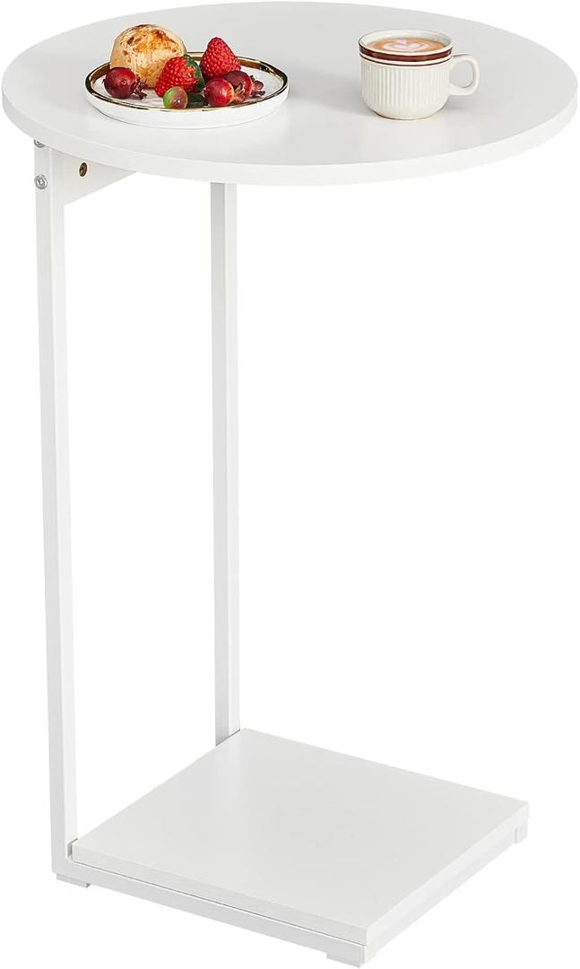 WOHOMO Side Table Living Room, Small End Table for Small Space, 25.6" C Shaped Tall Slide Under Couch Tables, Slim End Table with 15" Round Cute Look for Living Room, Bedroom, White