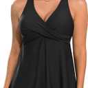 Tempt Me Women Tankini Top Only Flowy Swim Tops V Neck Bathing Suit Top (XX-Large, Black)