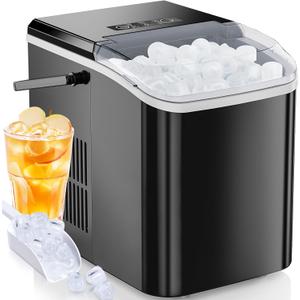 OLIXIS Ice Maker Machine with Handle,26lbs in 24Hrs,9 Ice Cubes in 6 Mins, Auto-Cleaning Portable Ice Maker with Basket and Scoop, Countertop Ice Maker for Home/Kitchen/Camping/RV, Sleek Black