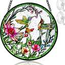 Remiawy Stained Glass Window Hanging Hummingbird Window Suncatcher 6 Inch Glass Panel with Metal Chain and Hooks Sun Catchers Indoor Wall Art Home Decor Gift for Bird Lovers Women Mother's Day