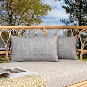 Kevin Textile Pack of 2 Outdoor Waterproof Throw Pillow Covers Decorative Square Outdoor Checkered Pillows Cushion Case Patio Pillows for Couch 12x20 inches 30x50 cm Grey (Gray)