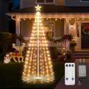 Outdoor Christmas Cone Tree Light with Star Topper, 6ft 265 LED Lightshow Christmas Tree with 8 Modes Timer Remote, Dimmable Artificial Tree for Porch Yard Patio Indoor Decorations, Warm White