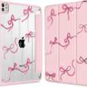 May Chen Case for iPad Pro 11-Inch M5/M4 2025/2024 (6th/5th Generation), Clear Transparent Print Back Shell Slim Stand Shockproof Tablet Cover, Auto Wake/Sleep, Pink Bows