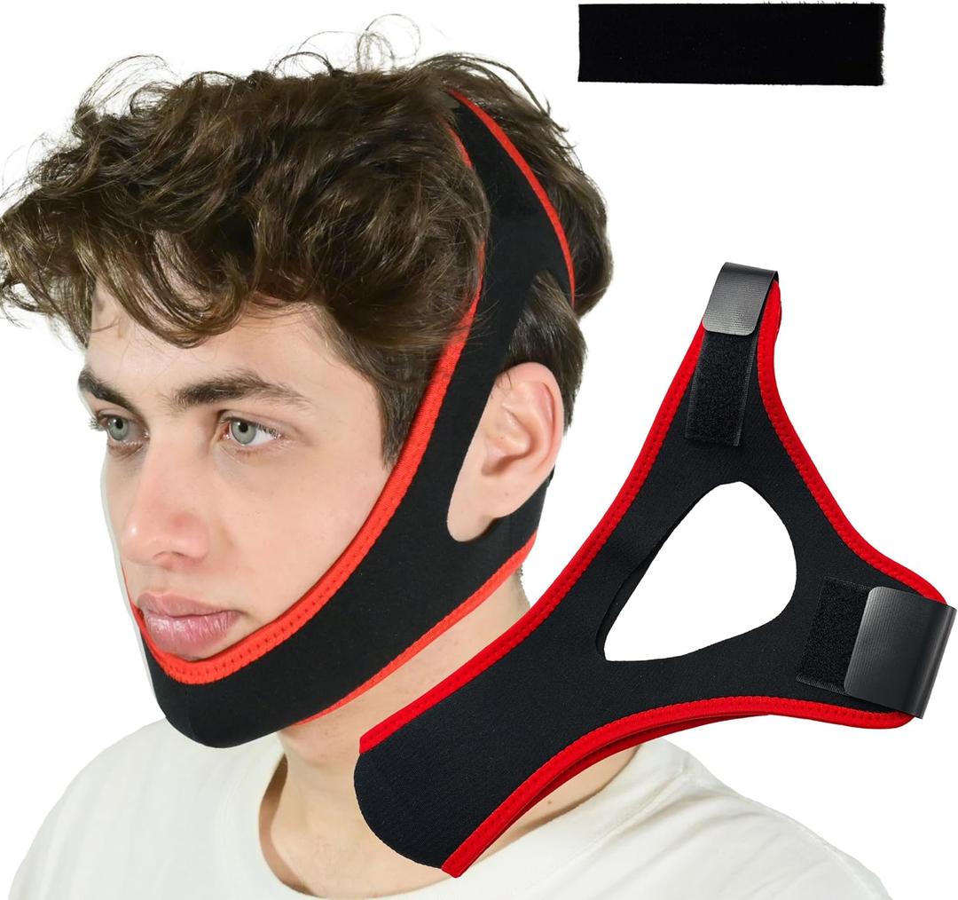Anti Snoring Chin Strap, Chin Strap for Sleeping, Premium Airflow Jaw Strap, Stop Snoring Chin Strap, Snoring Solution for Men and Women, Breathable Chin Strap, Snoring Chin Strap (Red~)