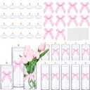 Nuanchu 10 Set Glass Cylinder Vases for Centerpieces with 20 White Floating Candles 10 Pink Bow 6, 8 Inch Glass Vases for Wedding Bow Party Table Shelf Decor Bridal Shower