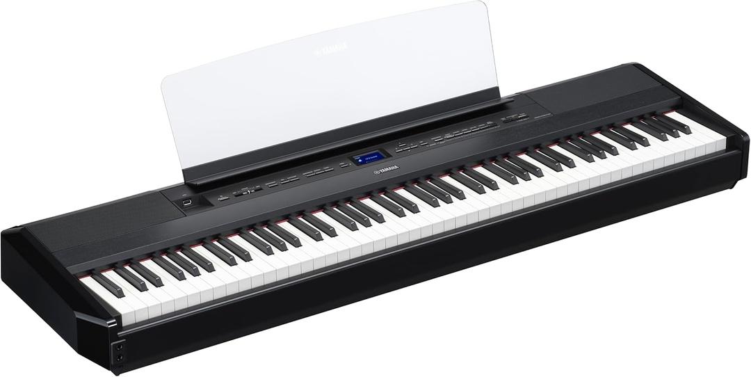 Yamaha, 88-Weighted Wooden Key Digital Piano Keyboard, Premium Sound and Touch, Music Rest, Sustain Foot Switch, Black, Full (P525B)