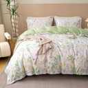 OAITE Duvet Cover Set Queen Size Floral Pattern Ultra Soft 100% Cotton Duvet Cover Sets 3-PC, Breathable Duvet Cover with Zipper Closure & Corner Ties(2 Pillow Shams,1 Duvet Cover)