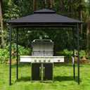FAB BASED 5x8 Grill Gazebo, All-Weather Steel Construction, Double Tiered & Resistance Canopy Roof, Metal Serving Shelves, 2 LED and Bottle Opener for Patio, Backyard, BBQ (Dark Gray)