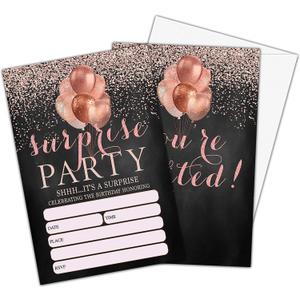 Shhh It's A Surprise Birthday Invitations, Rose Gold Glitter Birthday Party Invitations for Girls Boys, Surprise Birthday Invitation Cards, Party Supplies and Decoration, 20 Cards & 20 Envelopes -C05