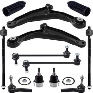 TUCAREST 12Pcs Suspension Kit Fit For 2009-2020 Do-dge Journey, 2 Front Lower Control Arm + 2 Ball joint + 4 Outer Inner Tie Rod + 2 Sway Bar [# K641333 K641334 K750382 K500120 EV800611 ES800408]