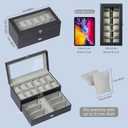 AUTOARK Leather & Velvet 12 Watch Box Jewelry Case and 6 Piece Sunglass Eyeglasses Organizer,2 Layers with 1 Drawer,Lockable,Large Glass Top,Black,MKAW043