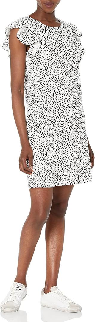 Amazon Essentials Women's Relaxed-Fit Heavyweight Cotton Slub Ruffle-Sleeve Dress (Previously Goodthreads), XS