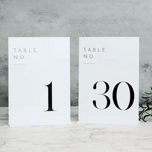 JINMURY White Wedding Table Numbers 1-30 with Stands, 5"x7" White Acrylic Table Numbers, Perfect for Wedding Reception, Party, Anniversary, Event