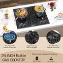 24 Inch Gas Cooktop, 4 Burner Built-In, Natural Gas Preset