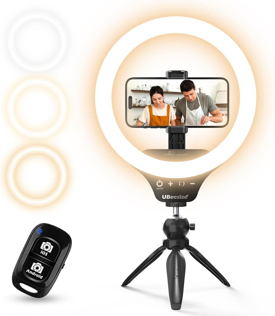 UBeesize 12" Desk Ring Light with Stand & Phone Holder - Adjustable Studio Light for PhotographyZoom Meetings, YouTube, TikTok, Live Streaming
