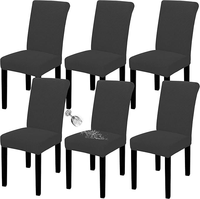 Easy-Going 100% Waterproof Dining Room Chair Cover Set of 6, Stretch Jacquard Parson Chair Slipcover Removable Washable Chair Protector for Home, Restaurant, Banquet (XLarge, Light Gray)