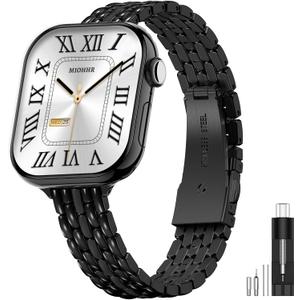 MioHHR Slim Metal Bands Compatible with Apple Watch Band 38mm 40mm 41mm 42mm (Series 11 10), Thin Stainless Steel Strap Bands for Women iWatch Series 11 10 9 8 7 6 5 4 3 2 1 SE3/2/1, Black