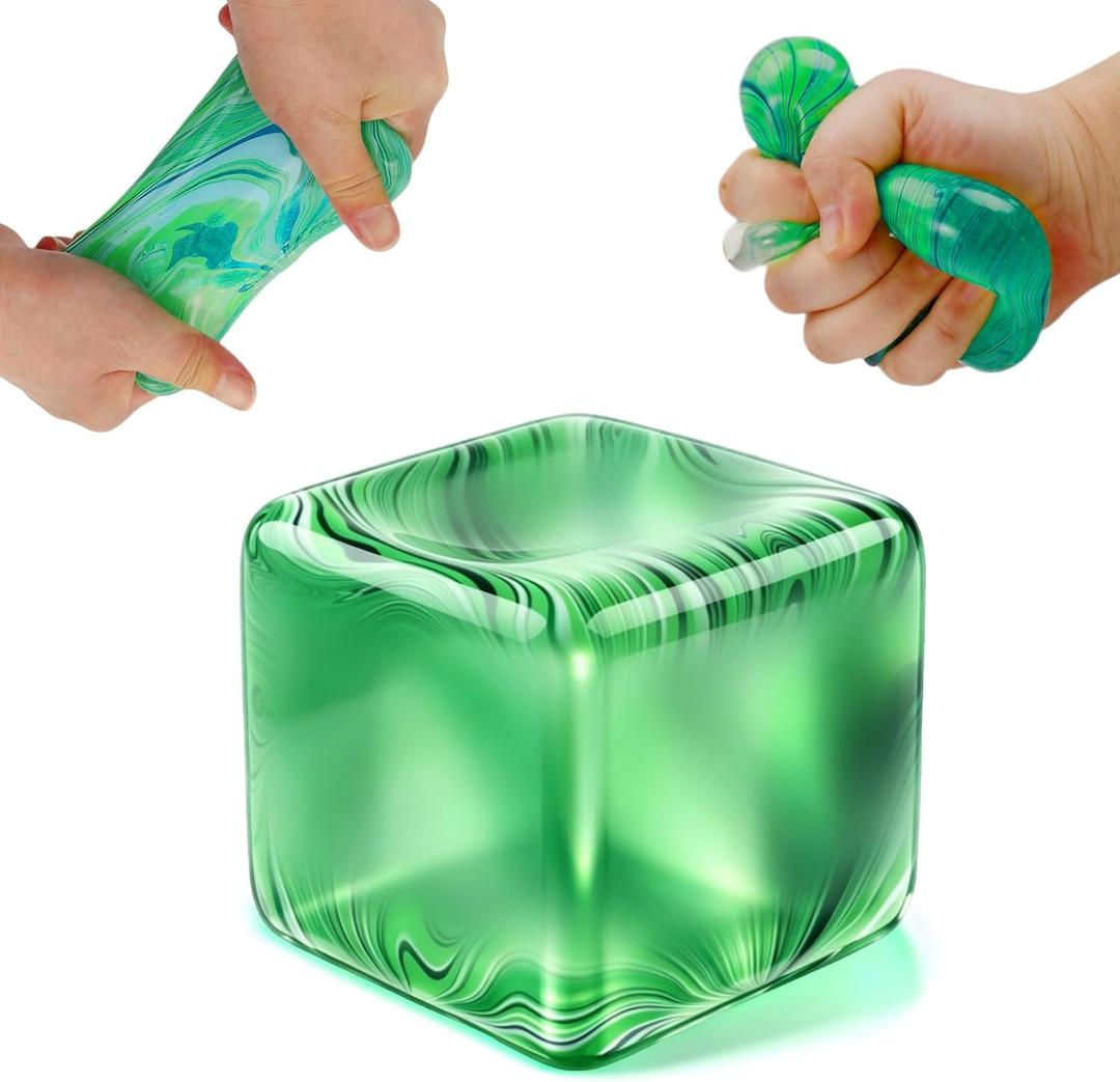 3 x Ice Cube Squishy, Slow Rising Square Shape Stress Balls for Adults(Green) | Ice Cube Fidget Toys for Adults Sensory Toy for Anxiety Relief ADHD Office School Stocking Stuffer Classroom Prizes Gifts